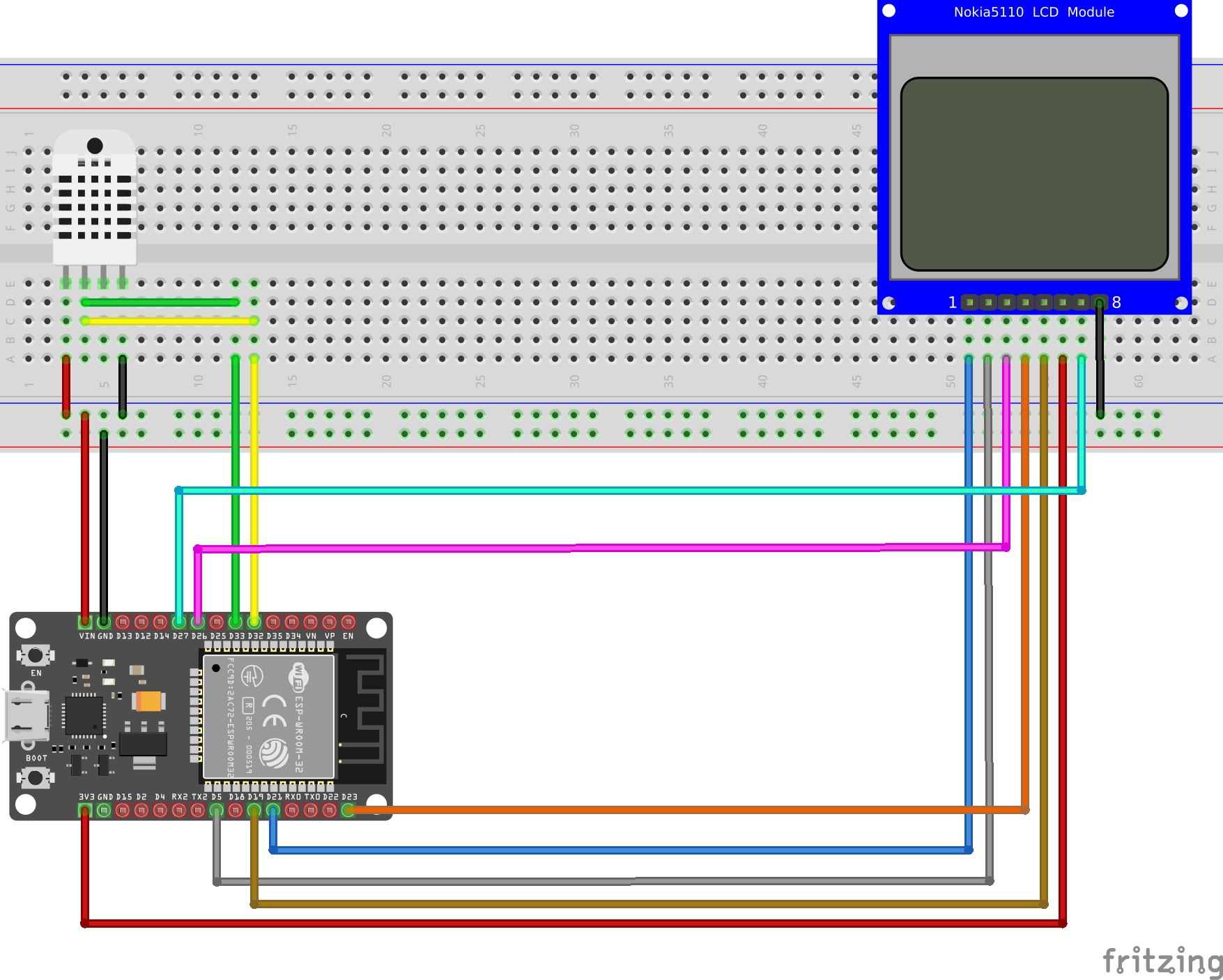 A screenshot of Fritzing showing the schematics of the device.