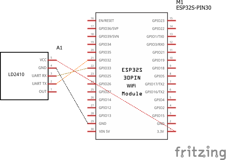 A screenshot of Fritzing showing the schematics of the device.