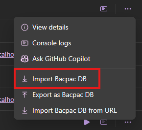 A screenshot from the aspire dashboard showing the new options.